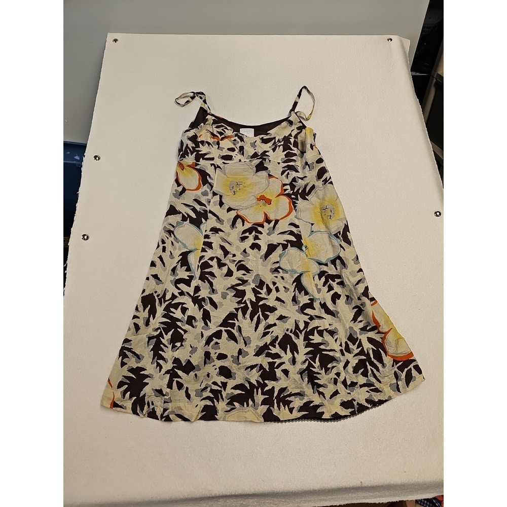 Spaghetti strap Dress size 8 Bone Brown Orange Floral Poppy Silk Anthropologie